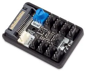 Aqua Computer SPLITTY9 Active Active Splitter for up to 9 PWM Fans | SATA-Powered, 4.5 A / 54 W Max, PWM Signal Amplification, Adjustable Fan Cut-off Threshold, LED Indicator Aqua Computer SPLITTY9 Active Active Splitter for up to 9 PWM Fans | SATA-Powered, 4.5 A / 54 W Max, PWM Signal Amplification, Adjustable Fan Cut-off Threshold, LED Indicator