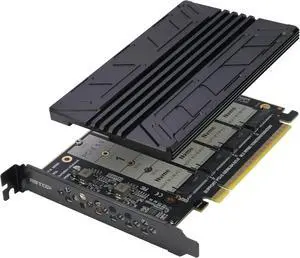 Quad NVMe PCIe 5.0 Adapter with Heatsink, PCIe 5.0 x16 to 4X NVMe Card for 2280/2260/2242/2230 M.2 (M Key) SSD (PCI-e Bifurcation Required) Quad NVMe PCIe 5.0 Adapter with Heatsink, PCIe 5.0 x16 to 4X NVMe Card for 2280/2260/2242/2230 M.2 (M Key) SSD (PCI-e Bifurcation Required)