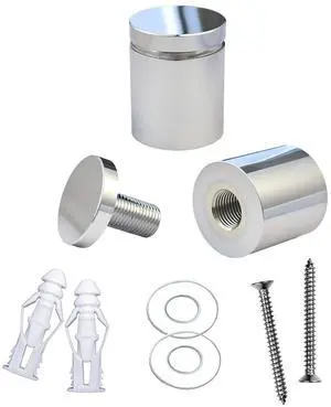 Aluminum Wall Mount Standoffs Screws, Polished Chrome, 1" x 1", Pack of 12 | Wall Spacers, Sign Standoff Mounting Hardware, Glass Standoff, For Office Acrylic Signs Aluminum Wall Mount Standoffs Screws, Polished Chrome, 1" x 1", Pack of 12 | Wall Spacers, Sign Standoff Mounting Hardware, Glass Standoff, For Office Acrylic Signs
