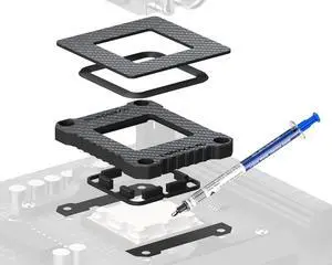 CPU Contact Frame + Liquid Metal Thermal Paste, Carbon Fiber Mod ILM for Ryzen 7000, 8000 and 9000 on AM5 LGA1718 Socket, Fixing Buckle with Double Sealing Guard CPU Contact Frame + Liquid Metal Thermal Paste, Carbon Fiber Mod ILM for Ryzen 7000, 8000 and 9000 on AM5 LGA1718 Socket, Fixing Buckle with Double Sealing Guard