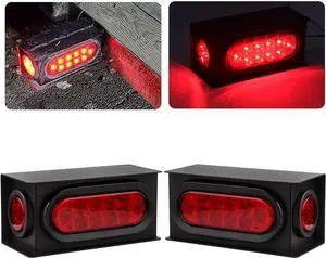 2Pcs Steel Trailer Lights Boxes Housing Kit w/6 Inch Oval Red LED Trailer Tail Lights 10LED and 2" Round Red LED Side Marker Lights 4LED, Grommets and Wire Pigtails Connectors Included 2Pcs Steel Trailer Lights Boxes Housing Kit w/6 Inch Oval Red LED Trailer Tail Lights 10LED and 2" Round Red LED Side Marker Lights 4LED, Grommets and Wire Pigtails Connectors Included