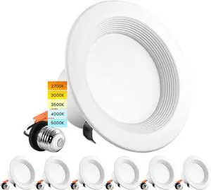 4 Inch LED Recessed Can Lights, 10W=60W, CCT Color Selectable 2700K | 3000K | 3500K | 4000K | 5000K, Dimmable Retrofit Downlights, 750 Lumens, Energy Star, Wet Rated, Baffle Trim (6 Pack) 4 Inch LED Recessed Can Lights, 10W=60W, CCT Color Selectable 2700K | 3000K | 3500K | 4000K | 5000K, Dimmable Retrofit Downlights, 750 Lumens, Energy Star, Wet Rated, Baffle Trim (6 Pack)
