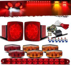 Submersible Under 80" LED Trailer Light Kit,Square Stop Turn Tail RV Truck Lights w/Wire &Bracket,Red/Amber Side Fender Marker Lamps,3rd Brake ID Light Bar for Camper Truck RV Boat Snowmobile Submersible Under 80" LED Trailer Light Kit,Square Stop Turn Tail RV Truck Lights w/Wire &Bracket,Red/Amber Side Fender Marker Lamps,3rd Brake ID Light Bar for Camper Truck RV Boat Snowmobile