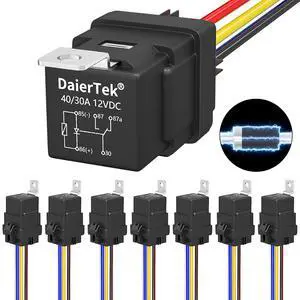 DaierTek 8 Pack 12V Relay with Built-in Diode & 12 AWG Harness Socket 30A/40A Heavy Duty SPDT 5 Pin Relay Waterproof for Car Marine Boat DaierTek 8 Pack 12V Relay with Built-in Diode & 12 AWG Harness Socket 30A/40A Heavy Duty SPDT 5 Pin Relay Waterproof for Car Marine Boat
