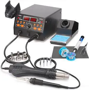 902D III Hot Air Soldering Station 2-IN-1 Kit with 3 Preset Channels, Small Silicone Work Mat, 4 Soldering Tips, 2 Lead-free Solder, Solder Sucker, ESD-Safe Tweezers 902D III Hot Air Soldering Station 2-IN-1 Kit with 3 Preset Channels, Small Silicone Work Mat, 4 Soldering Tips, 2 Lead-free Solder, Solder Sucker, ESD-Safe Tweezers