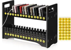 30 Slots Cell Phone Holder Stand with 1-30 Number Stickers, Black | 2-Tier Multiple Cell Phone Stand RackPVC Board, Mobile Phone Holder Desktop Organizer for Classroom Office 30 Slots Cell Phone Holder Stand with 1-30 Number Stickers, Black | 2-Tier Multiple Cell Phone Stand RackPVC Board, Mobile Phone Holder Desktop Organizer for Classroom Office