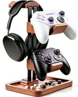 Walnut Headphone and Controller Stand, 2-in-1 Holder with Storage Walnut Headphone and Controller Stand, 2-in-1 Holder with Storage