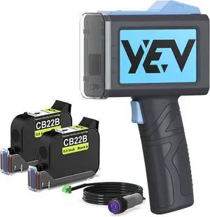 YEV Handheld Printer VP127 (Blue) Bundle with 2-Pack CB22B Original Solvent Fast Dry Black Ink Cartridge use for Code Date Logo Text Printing YEV Handheld Printer VP127 (Blue) Bundle with 2-Pack CB22B Original Solvent Fast Dry Black Ink Cartridge use for Code Date Logo Text Printing