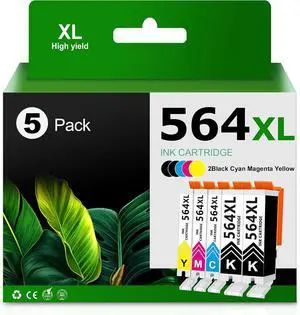 564XL High-Yield Ink Cartridge Compatible with HP DeskJet 3520, 3522, 3525; OfficeJet 4620, 4622; PhotoSmart 5510, 5520, 6520, 7510 (5-Pack, 2 Black, Cyan, Magenta, Yellow) 564XL High-Yield Ink Cartridge Compatible with HP DeskJet 3520, 3522, 3525; OfficeJet 4620, 4622; PhotoSmart 5510, 5520, 6520, 7510 (5-Pack, 2 Black, Cyan, Magenta, Yellow)
