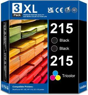 T215 215 Ink Cartridge Replacement for WF-100 WF-110 EC-C110 Printer (2 Black,1 Tricolor, 3-Pack) T215 215 Ink Cartridge Replacement for WF-100 WF-110 EC-C110 Printer (2 Black,1 Tricolor, 3-Pack)