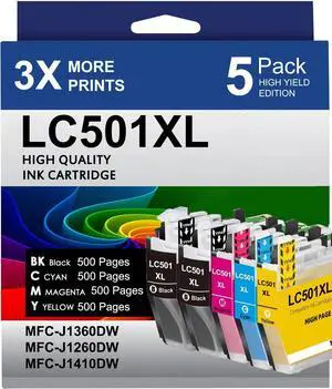 HOINKLO LC501XL LC501 MFC-J1360DW Ink Cartridges for Printer LC 501 501XL with MFC-J1360DW MFC-J1260W MFC-J1410DW Printer (2 Black Cyan Magenta Yellow, 5 Pack) HOINKLO LC501XL LC501 MFC-J1360DW Ink Cartridges for Printer LC 501 501XL with MFC-J1360DW MFC-J1260W MFC-J1410DW Printer (2 Black Cyan Magenta Yellow, 5 Pack)