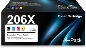 206X High Yield Toner Cartridge 4 Pack (with Chip) Replacement for HP 206X 206X High Yield Toner Cartridge 4 Pack (with Chip) Replacement for HP 206X
