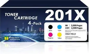 201X Toner Cartridges 4-Pack High Yield Black/Cyan/Magenta/Yellow 201X Toner Cartridges 4-Pack High Yield Black/Cyan/Magenta/Yellow