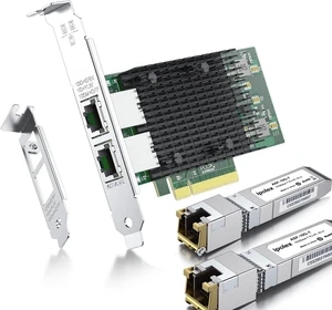 10Gb Copper Network Bundle: Versatile Pack of 2 SFP+ to RJ45 Transceiver and PCI-E NIC for Intel X540-T2 10Gb Copper Network Bundle: Versatile Pack of 2 SFP+ to RJ45 Transceiver and PCI-E NIC for Intel X540-T2
