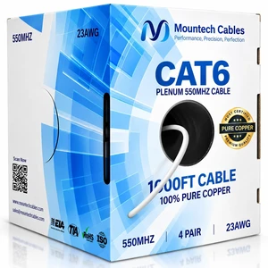 Cat 6 Plenum Cable 1000ft 100% Solid Bare Copper, 23AWG UTP, 550MHz, 10Gbps, DSX-8000 Tested, PoE+/++ Compatible Bulk Cat6 Ethernet LAN Network Cable for High Speed Networking White Cat 6 Plenum Cable 1000ft 100% Solid Bare Copper, 23AWG UTP, 550MHz, 10Gbps, DSX-8000 Tested, PoE+/++ Compatible Bulk Cat6 Ethernet LAN Network Cable for High Speed Networking White