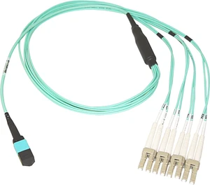 PCCONNECT 40GbE QSFP 40GBase-SR4, MTP(MPO)/LC (4 Duplex LC) Fan Out Cable 24in Breakout OM3 50/125 Plenum 3m PCCONNECT 40GbE QSFP 40GBase-SR4, MTP(MPO)/LC (4 Duplex LC) Fan Out Cable 24in Breakout OM3 50/125 Plenum 3m