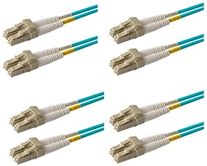 SpeedyFiberTX 4-Pack 1 Foot Multimode 10G OM3 50/125 Fiber Optic Patch Cable, Duplex LC to LC, Aqua Riser OFNR Cable Jacket
