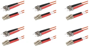SpeedyFiberTX 6-Pack 4 Meter ST to LC Fiber Optic Patch Cable, Red and Black Boots, Corning InfiniCor Multimode OM1 62.5/125um Optical Fiber, Duplex Orange Riser OFNR Cable Jacket