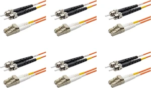 SpeedyFiberTX - 6-Pack 6 Meter Multimode OM1 Duplex ST to LC Fiber Patch Cable, Corning OM1 62.5/125 Optical Fiber, Orange Riser OFNR Cable Jacket