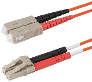 SpeedyFiberTX 1-Pack 200 Feet SC to LC Fiber Optic Patch Cable, Red and Black Boots, Corning InfiniCor Multimode OM1 62.5/125um Optical Fiber, Duplex Orange Riser OFNR Cable Jacket