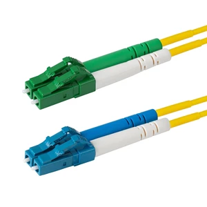 SpeedyFiberTX 1-Pack 5 Meter LC/U to LC/A Fiber Optic Patch Cable, Green, Blue, and White Boots, Corning SMF-28 Ultra Single-Mode 9/125um Optical Fiber, Duplex Yellow Riser OFNR Cable Jacket