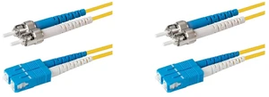 SpeedyFiberTX 2-Pack 12 Feet SC/U to ST/U Fiber Optic Patch Cable, Blue and White Boots, Corning SMF-28 Ultra Single-Mode 9/125um Optical Fiber, Duplex Yellow Riser OFNR Cable Jacket