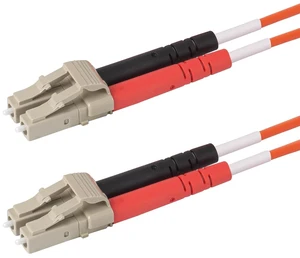 SpeedyFiberTX 1-Pack 35 Meter LC to LC Fiber Optic Patch Cable, Red and Black Boots, Corning InfiniCor Multimode OM1 62.5/125um Optical Fiber, Duplex Orange Riser OFNR Cable Jacket