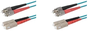 SpeedyFiberTX 2-Pack 5 Meter FC to SC Fiber Optic Patch Cable, Red and Black Boots, Corning ClearCurve Multimode OM4 50/125um Optical Fiber, Duplex Aqua Riser OFNR Cable Jacket