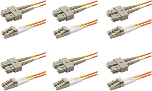 SpeedyFiberTX - 6-Pack 12 Meter Multimode OM1 Duplex SC to LC Fiber Patch Cable, Corning OM1 62.5/125 Optical Fiber, Orange Riser OFNR Cable Jacket
