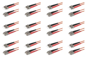 SpeedyFiberTX 12-Pack 0.5 Meter ST to FC Fiber Optic Patch Cable, Red and Black Boots, Corning InfiniCor Multimode OM1 62.5/125um Optical Fiber, Duplex Orange Riser OFNR Cable Jacket