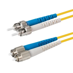 SpeedyFiberTX 1-Pack 5 Meter FC/U to ST/U Fiber Optic Patch Cable, Blue and White Boots, Corning SMF-28 Ultra Single-Mode 9/125um Optical Fiber, Duplex Yellow Riser OFNR Cable Jacket