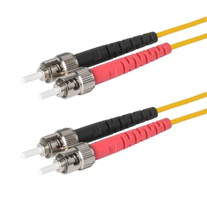 SpeedyFiberTX 1-Pack 5 Meter ST/U to ST/U Fiber Optic Patch Cable, Red and Black Boots, Corning SMF-28 Ultra Single-Mode 9/125um Optical Fiber, Duplex Yellow Riser OFNR Cable Jacket