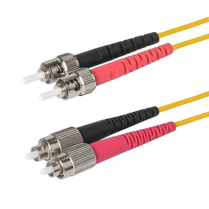 SpeedyFiberTX 1-Pack 7 Meter FC/A to ST/U Fiber Optic Patch Cable, Red and Black Boots, Corning SMF-28 Ultra Single-Mode 9/125um Optical Fiber, Duplex Yellow Riser OFNR Cable Jacket
