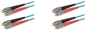 SpeedyFiberTX 2-Pack 1 Meter FC to FC Fiber Optic Patch Cable, Red and Black Boots, Corning ClearCurve Multimode OM3 50/125um Optical Fiber, Duplex Aqua Riser OFNR Cable Jacket