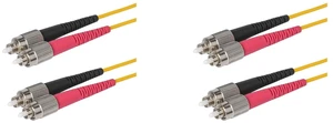 SpeedyFiberTX 2-Pack 12 Feet FC/UPC to FC/UPC Fiber Optic Patch Cable, Red and Black Boots, Corning SMF-28 Ultra Single-Mode 9/125um Optical Fiber, Duplex Yellow Riser OFNR Cable Jacket