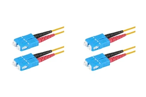SpeedyFiberTX 2-Pack 3.5 Meter SC/U to SC/U Fiber Optic Patch Cable, Red and Black Boots, Corning SMF-28 Ultra Single-Mode 9/125um Optical Fiber, Duplex Yellow Riser OFNR Cable Jacket