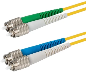 SpeedyFiberTX 1-Pack 10 Meter FC/U to FC/A Fiber Optic Patch Cable, Green, Blue, and White Boots, Corning SMF-28 Ultra Single-Mode 9/125um Optical Fiber, Duplex Yellow Riser OFNR Cable Jacket