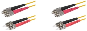 SpeedyFiberTX 2-Pack 2 Feet FC/U to ST/U Fiber Optic Patch Cable, Red and Black Boots, Corning SMF-28 Ultra Single-Mode 9/125um Optical Fiber, Duplex Yellow Riser OFNR Cable Jacket