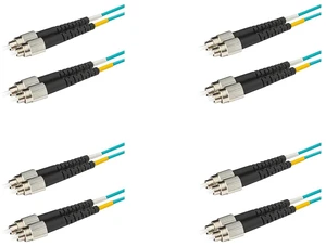 SpeedyFiberTX - 4-Pack 1 Meter Multimode OM3 Duplex FC to FC Fiber Patch Cable, Corning OM3 ClearCurve 50/125 Optical Fiber, Aqua Riser OFNR Cable Jacket