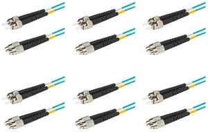 SpeedyFiberTX - 6-Pack 4 Meter Multimode OM3 Duplex ST to FC Fiber Patch Cable, Corning OM3 ClearCurve 50/125 Optical Fiber, Aqua Riser OFNR Cable Jacket