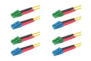 SpeedyFiberTX 4-Pack 7 Meter LC/U to LC/A Fiber Optic Patch Cable, Red and Black Boots, Corning SMF-28 Ultra Single-Mode 9/125um Optical Fiber, Duplex Yellow Riser OFNR Cable Jacket