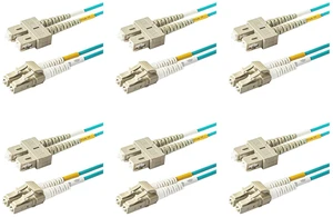 SpeedyFiberTX - 6-Pack 8 Meter Multimode OM3 Duplex SC to LC Fiber Patch Cable, Corning OM3 ClearCurve 50/125 Optical Fiber, Aqua Riser OFNR Cable Jacket