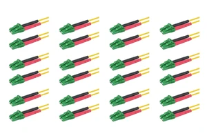 SpeedyFiberTX 12-Pack 8 Meter LC/A to LC/A Fiber Optic Patch Cable, Red and Black Boots, Corning SMF-28 Ultra Single-Mode 9/125um Optical Fiber, Duplex Yellow Riser OFNR Cable Jacket