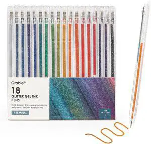Grabie Capped Glitter Gel Pens, 18 Colors Vibrant Metallic Sparkle Gel Ink Pens for Adult Coloring Books, Drawing, Journaling, Scrapbooking & DIY Crafts, Smooth Writing Colored Art Pens Grabie Capped Glitter Gel Pens, 18 Colors Vibrant Metallic Sparkle Gel Ink Pens for Adult Coloring Books, Drawing, Journaling, Scrapbooking & DIY Crafts, Smooth Writing Colored Art Pens
