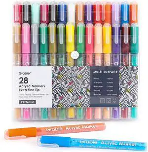 Grabie Acrylic Paint Pens Markers, 28 Colors, 0.7 mm, Extra Fine Tip Drawing Markers, Premium Paint Pens for Painting on Various Surface, Art Supplies, Set of 28 Grabie Acrylic Paint Pens Markers, 28 Colors, 0.7 mm, Extra Fine Tip Drawing Markers, Premium Paint Pens for Painting on Various Surface, Art Supplies, Set of 28