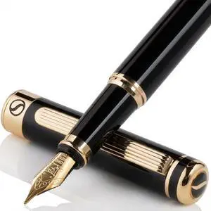 Scriveiner Luxury Fountain Pen - Stunning Black Lacquer Pen, Real Gold Finish, Schmidt Gilded Nib (Fine), Converter, Best Pen Gift Set for Men & Women, Professional, Executive, Office, Nice Pens Scriveiner Luxury Fountain Pen - Stunning Black Lacquer Pen, Real Gold Finish, Schmidt Gilded Nib (Fine), Converter, Best Pen Gift Set for Men & Women, Professional, Executive, Office, Nice Pens