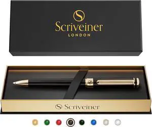 Scriveiner Black Lacquer Ballpoint Pen -Stunning Luxury Pen, Real Gold Plating, Schmidt Black Refill, Best Gift Set for Men & Women, Professional Executive Office, Nice Fancy Designer Pens Scriveiner Black Lacquer Ballpoint Pen -Stunning Luxury Pen, Real Gold Plating, Schmidt Black Refill, Best Gift Set for Men & Women, Professional Executive Office, Nice Fancy Designer Pens