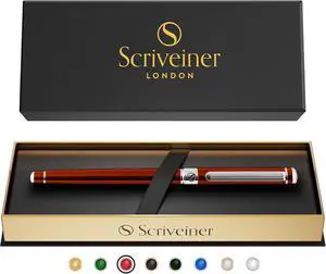 Scriveiner Deep Crimson Red Rollerball - Stunning Red Lacquer Luxury Pen with Chrome Finish, Schmidt Ink Refills, Roller Ball Pen Gift Set for Men & Women, Professional, Executive, Office, Nice Pens Scriveiner Deep Crimson Red Rollerball - Stunning Red Lacquer Luxury Pen with Chrome Finish, Schmidt Ink Refills, Roller Ball Pen Gift Set for Men & Women, Professional, Executive, Office, Nice Pens