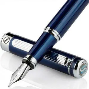 Scriveiner Midnight Blue Fountain Pen - Stunning Luxury Pen with Chrome Appointments, Schmidt Nib (Fine), Best Pen Gift Set for Men & Women, Professional, Executive, Office, Nice Pens Scriveiner Midnight Blue Fountain Pen - Stunning Luxury Pen with Chrome Appointments, Schmidt Nib (Fine), Best Pen Gift Set for Men & Women, Professional, Executive, Office, Nice Pens