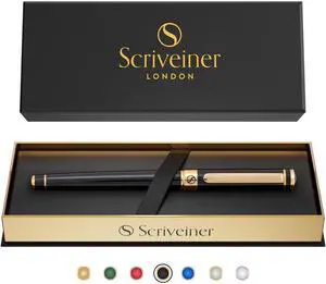 Scriveiner Black Lacquer Rollerball Pen - Stunning Luxury Pen, Real Gold Plating, Schmidt Ink Refill, Best Roller Ball Gift Set for Men & Women, Professional, Executive Office, Nice Pens Scriveiner Black Lacquer Rollerball Pen - Stunning Luxury Pen, Real Gold Plating, Schmidt Ink Refill, Best Roller Ball Gift Set for Men & Women, Professional, Executive Office, Nice Pens